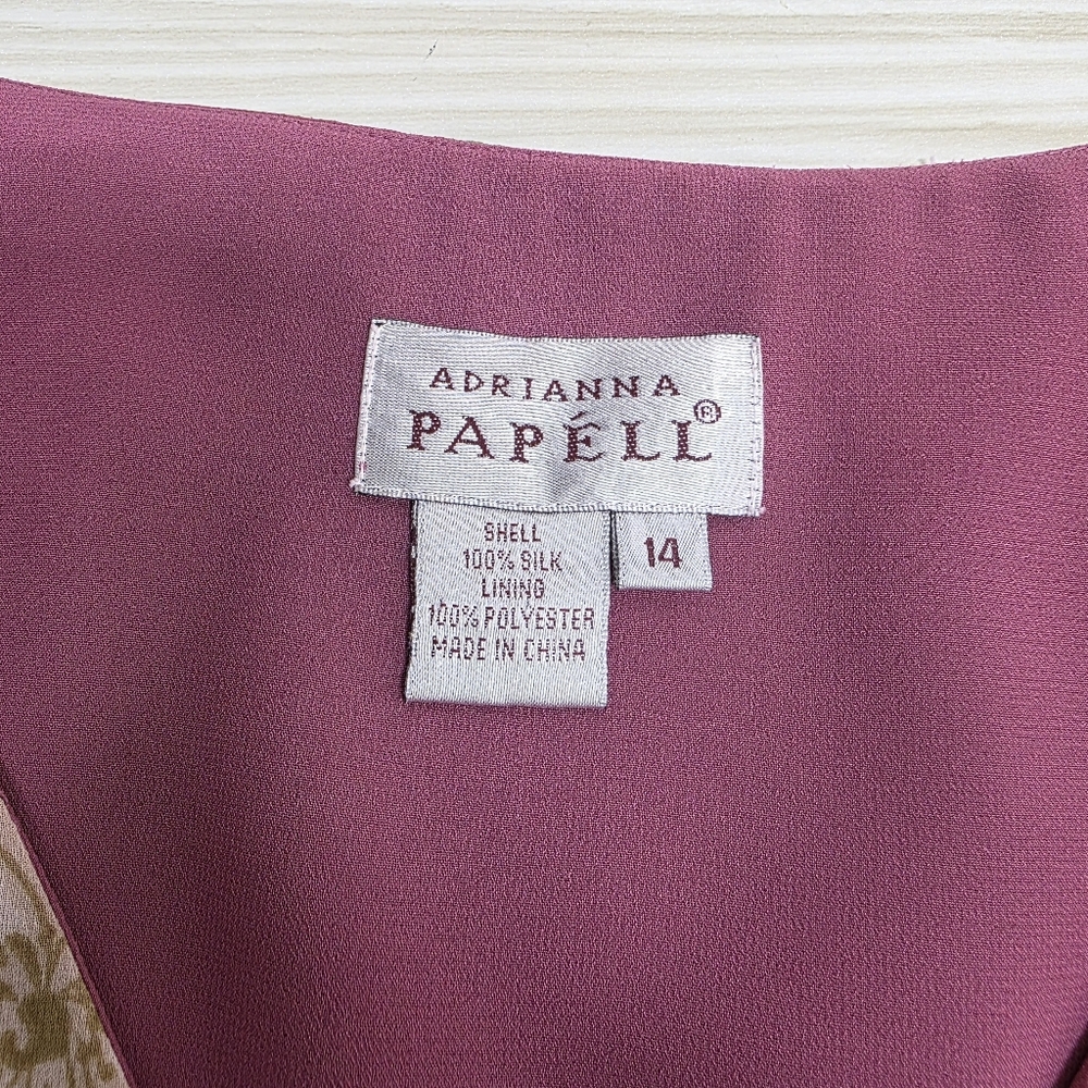 Adrianna Papell Burgundy and Cream Floral Dress Size 14 - Picture 6 of 9